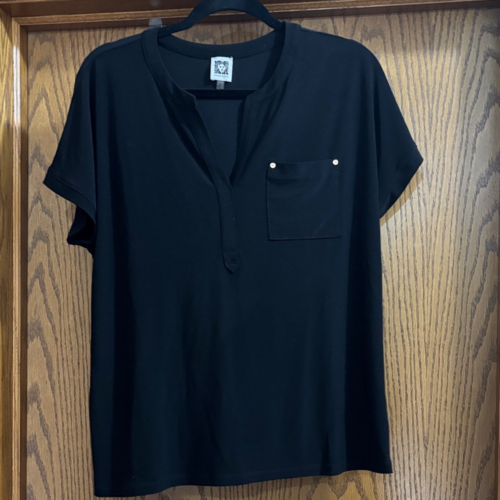 Anne Klein Black Blouse with Pocket Detail